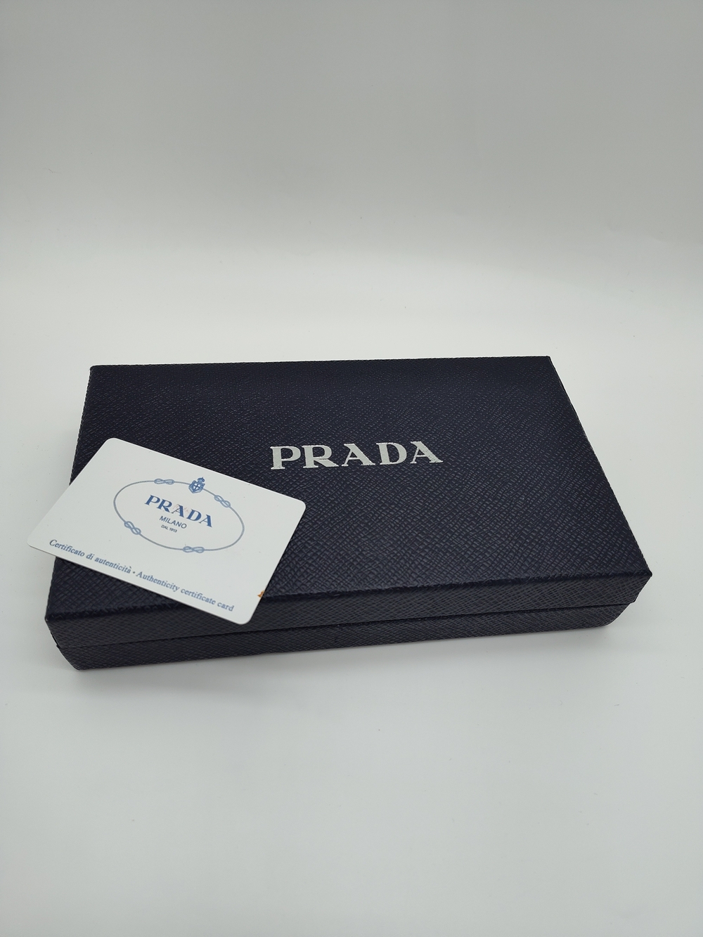PRADA Large Navy Saffiano Gift Presentation Box Authentic Card 8.5" Italy EUC